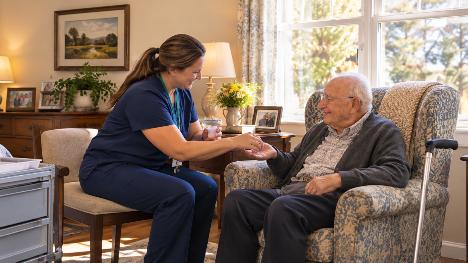 nurse giving resident meds