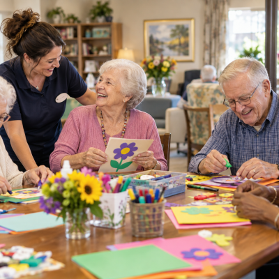 residents around table doing craft