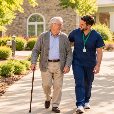 resident walking outside