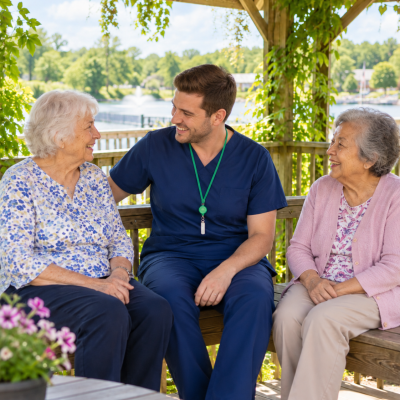 careaide man outside near water