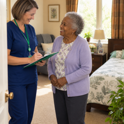 caregiver in resdient room